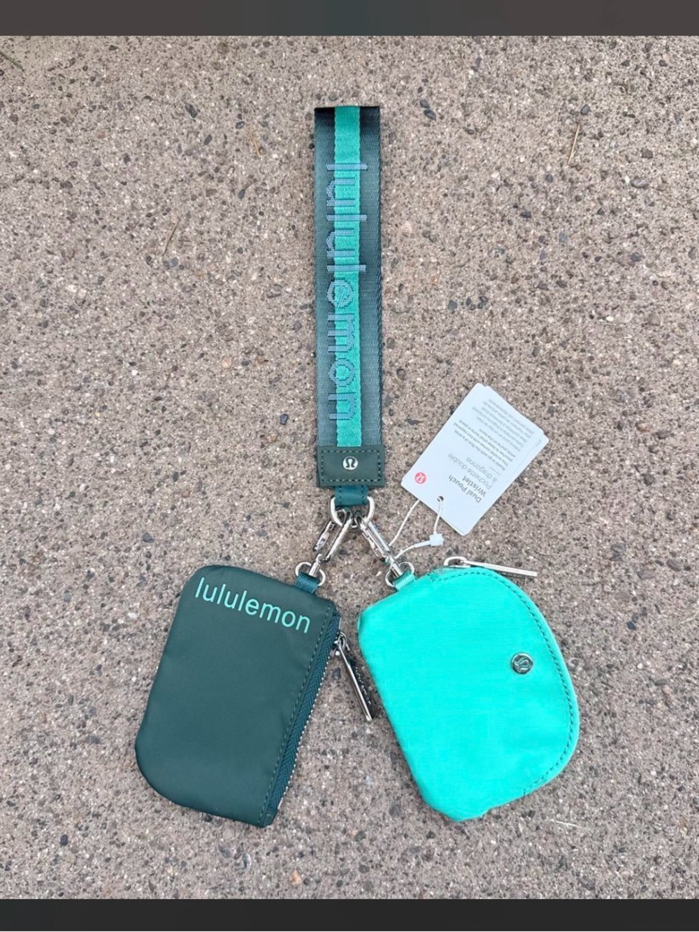 lululemon athletica Teal & Aqua Wristlet Keychain Dual Pouch Set